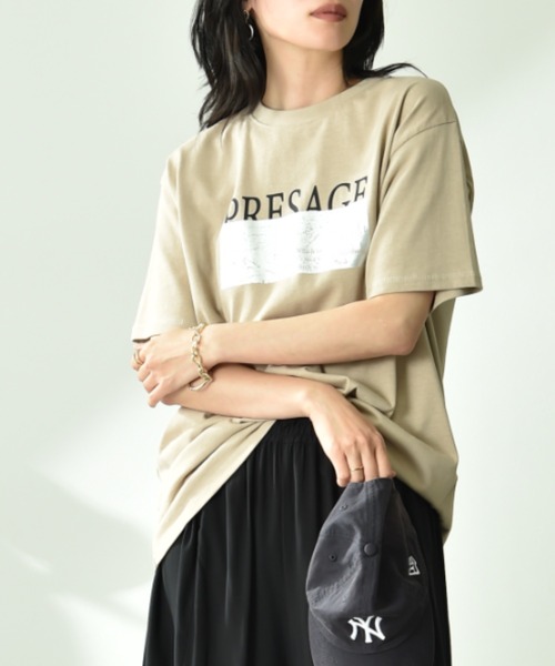 INTERPLANET(インタープラネット)の「【UV・接触冷感】箔プリント&ロゴ入りTシャツ(Tシャツ/カットソー・レディース・ライトベージュ/チャコールグレー/オフホワイト・FREE)」の3枚目の写真
