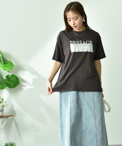 INTERPLANET(インタープラネット)の「【UV・接触冷感】箔プリント&ロゴ入りTシャツ(Tシャツ/カットソー・レディース・ライトベージュ/チャコールグレー/オフホワイト・FREE)」の7枚目の写真