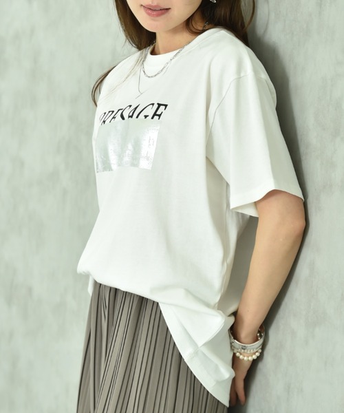 INTERPLANET(インタープラネット)の「【UV・接触冷感】箔プリント&ロゴ入りTシャツ(Tシャツ/カットソー・レディース・ライトベージュ/チャコールグレー/オフホワイト・FREE)」の20枚目の写真
