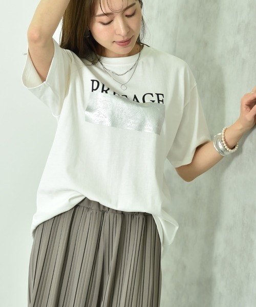 INTERPLANET(インタープラネット)の「【UV・接触冷感】箔プリント&ロゴ入りTシャツ(Tシャツ/カットソー・レディース・ライトベージュ/チャコールグレー/オフホワイト・FREE)」の19枚目の写真