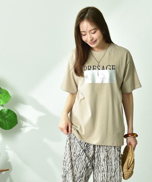 INTERPLANET(インタープラネット)の「【UV・接触冷感】箔プリント&ロゴ入りTシャツ(Tシャツ/カットソー・レディース・ライトベージュ/チャコールグレー/オフホワイト・FREE)」の13枚目の写真