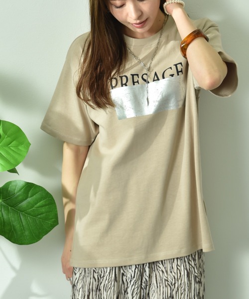 INTERPLANET(インタープラネット)の「【UV・接触冷感】箔プリント&ロゴ入りTシャツ(Tシャツ/カットソー・レディース・ライトベージュ/チャコールグレー/オフホワイト・FREE)」の9枚目の写真