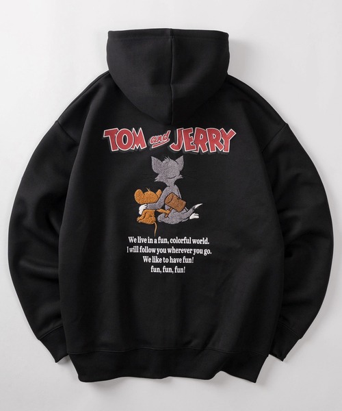 Tom&Jerry(トムアンドジェリー)の「【71】【TOM&JERRY/トムとジェリー】リップルダンボール アップリケ サガラ刺繍 ジップパーカー/メンズ/レディース/ユニセックス(パーカー・レディース・ブラック/チャコールグレー/アッシュグレー/ライトグレー・M/L/XL)」の2枚目の写真
