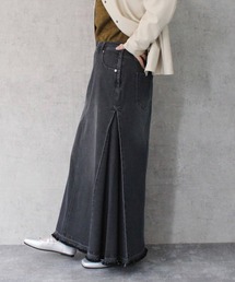 Cinderella（シンデレラ）の「デニムスカート ストレッチ ボトムス パンツ デニム スウェット レディース カジュアル シンプル 裾フリンジ ジーンズ 伸縮性 歩きやすい 通気性 吸湿性 保温性 大人 おしゃれ かわいい ゆったり 無地 シンプル ワンウォッシュ グレー ネイビー ウォッシュ ブラック フリーサイズ（デニムスカート）」