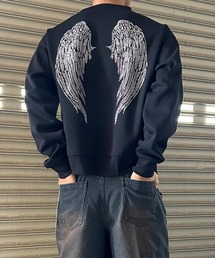 NYLAUS（ナイラス）の「【NYS】2026新作 ラインストーン 羽デザイン クロス ショート丈 トレーナー スウェット ユニセックス（スウェット）」