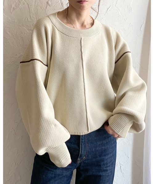 She's Closet(シーズクローゼット)の「配色ボリューム袖ドルマンスリーブオーバーサイズニットプルオーバー(ニット/セーター・レディース・ブラック/アイボリー・FREE)」の19枚目の写真