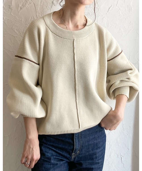 She's Closet(シーズクローゼット)の「配色ボリューム袖ドルマンスリーブオーバーサイズニットプルオーバー(ニット/セーター・レディース・ブラック/アイボリー・FREE)」の20枚目の写真