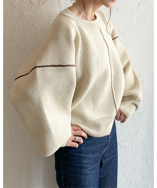 She's Closet(シーズクローゼット)の「配色ボリューム袖ドルマンスリーブオーバーサイズニットプルオーバー(ニット/セーター・レディース・ブラック/アイボリー・FREE)」の21枚目の写真