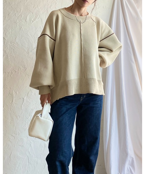 She's Closet(シーズクローゼット)の「配色ボリューム袖ドルマンスリーブオーバーサイズニットプルオーバー(ニット/セーター・レディース・ブラック/アイボリー・FREE)」の16枚目の写真
