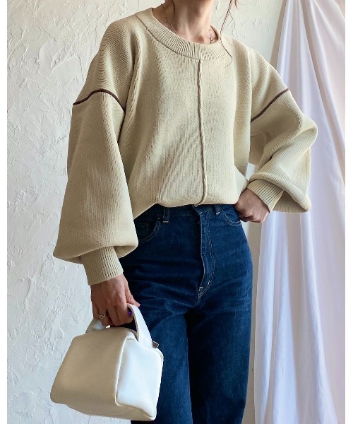 She's Closet(シーズクローゼット)の「配色ボリューム袖ドルマンスリーブオーバーサイズニットプルオーバー(ニット/セーター・レディース・ブラック/アイボリー・FREE)」の17枚目の写真