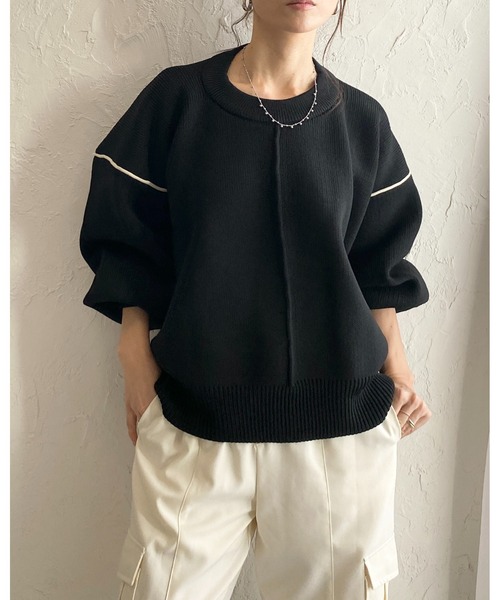 She's Closet(シーズクローゼット)の「配色ボリューム袖ドルマンスリーブオーバーサイズニットプルオーバー(ニット/セーター・レディース・ブラック/アイボリー・FREE)」の9枚目の写真