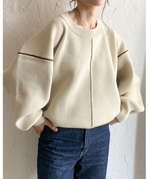 She's Closet(シーズクローゼット)の「配色ボリューム袖ドルマンスリーブオーバーサイズニットプルオーバー(ニット/セーター・レディース・ブラック/アイボリー・FREE)」の22枚目の写真