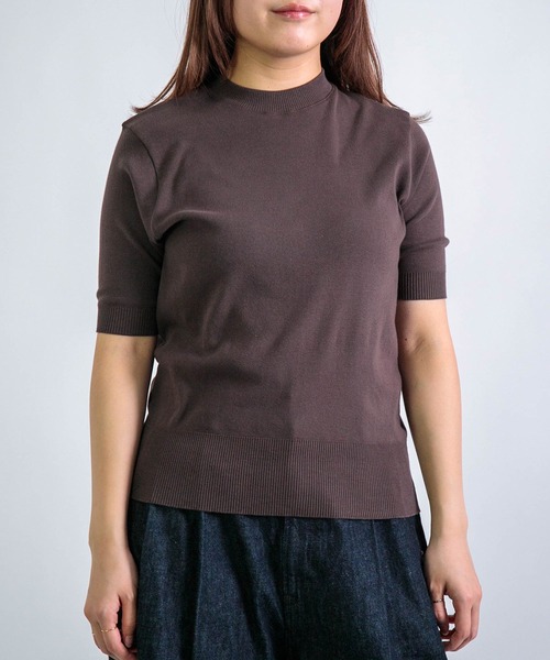 gicipi（ジチピ）の「[gicipi] ARGENTO /クルーネック5分袖 ニットソー（Tシャツ/カットソー・レディース・ブラウン/レッド/ブラック/グレー・1）」の4枚目の写真