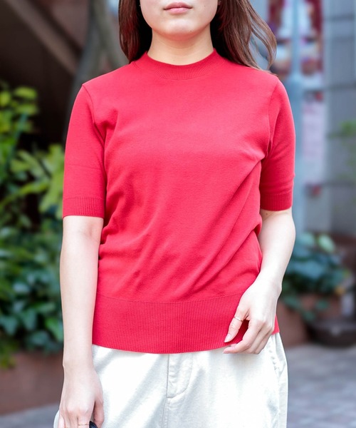 gicipi（ジチピ）の「[gicipi] ARGENTO /クルーネック5分袖 ニットソー（Tシャツ/カットソー・レディース・ブラウン/レッド/ブラック/グレー・1）」の5枚目の写真