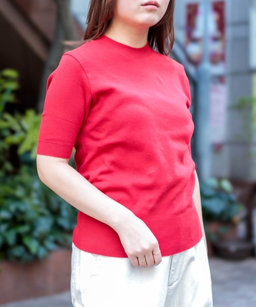 gicipi（ジチピ）の「[gicipi] ARGENTO /クルーネック5分袖 ニットソー（Tシャツ/カットソー・レディース・ブラウン/レッド/ブラック/グレー・1）」の6枚目の写真