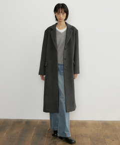 セール】【日本製／カシミヤ混】ガウン風ロングコート（ノーカラー