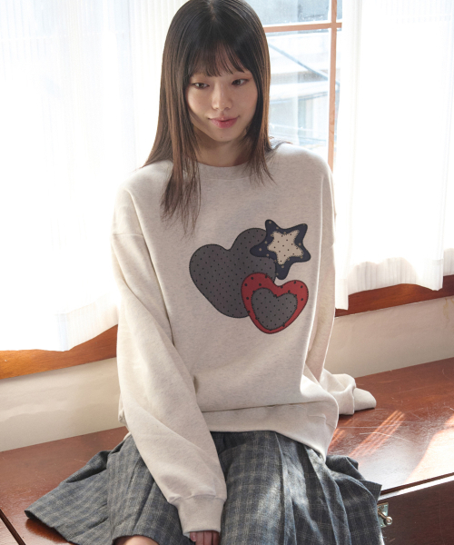 MY HEART アプリーケ刺繍スウェットTシャツ AMM1327 (オートミール