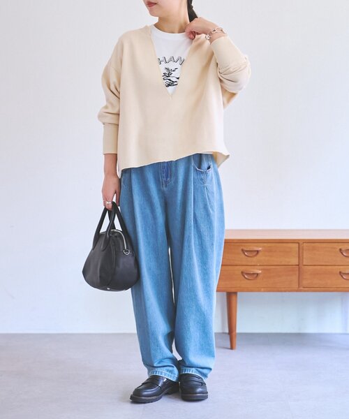 FRIPIER（フリピエ）の「《FRIPIER》深Vカットオフトレーナー（Tシャツ/カットソー・レディース・ベージュ/ライトグレー・FREE）」の7枚目の写真