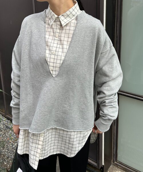 FRIPIER（フリピエ）の「《FRIPIER》深Vカットオフトレーナー（Tシャツ/カットソー・レディース・ベージュ/ライトグレー・FREE）」の14枚目の写真