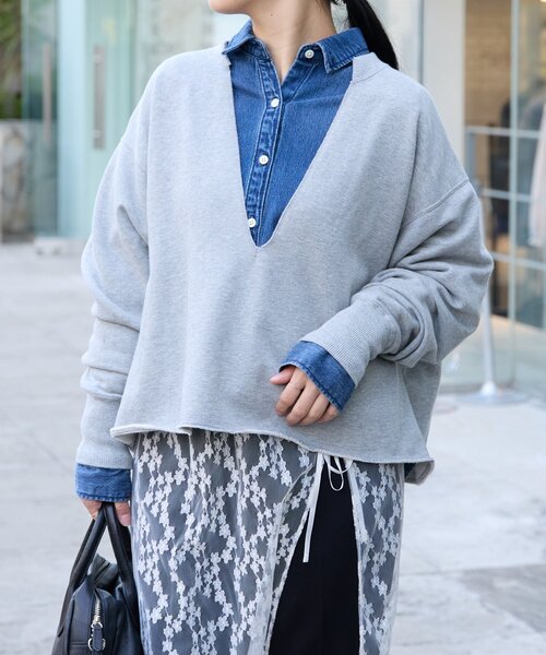 FRIPIER（フリピエ）の「《FRIPIER》深Vカットオフトレーナー（Tシャツ/カットソー・レディース・ベージュ/ライトグレー・FREE）」の17枚目の写真