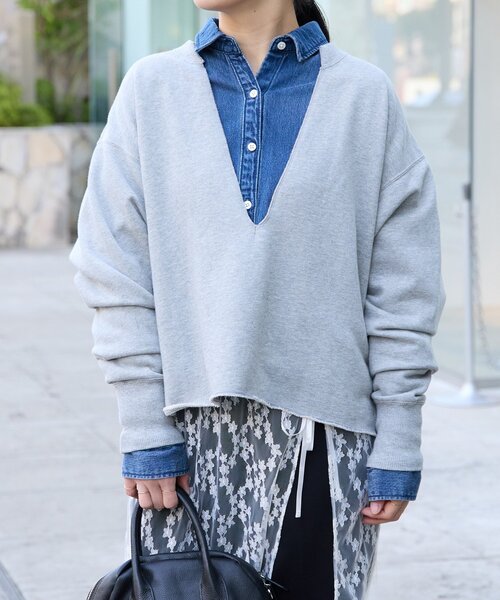 FRIPIER（フリピエ）の「《FRIPIER》深Vカットオフトレーナー（Tシャツ/カットソー・レディース・ベージュ/ライトグレー・FREE）」の18枚目の写真