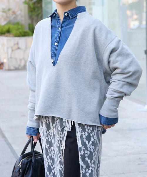 FRIPIER（フリピエ）の「《FRIPIER》深Vカットオフトレーナー（Tシャツ/カットソー・レディース・ベージュ/ライトグレー・FREE）」の19枚目の写真