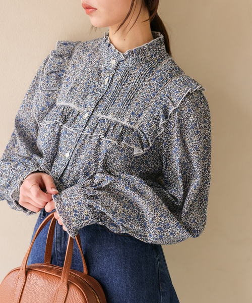 SLOBE IENA（スローブイエナ）の「Petit Flower フリルブラウス（シャツ/ブラウス・レディース・ピンク系その他/サックスブルー・FREE）」の10枚目の写真