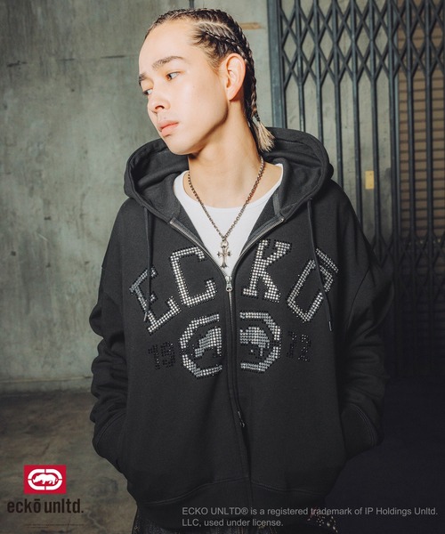 ecko unltd.(エコーアンリミテッド)の「ECKO UNLTD./別注ダブルジップラインストーンZIPパーカー(パーカー・メンズ・ブラック/アッシュ・S/M/L/XL)」の12枚目の写真