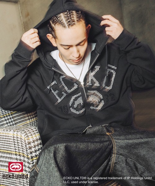 ecko unltd.(エコーアンリミテッド)の「ECKO UNLTD./別注ダブルジップラインストーンZIPパーカー(パーカー・メンズ・ブラック/アッシュ・S/M/L/XL)」の13枚目の写真