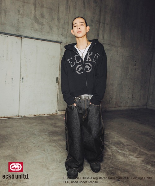 ecko unltd.(エコーアンリミテッド)の「ECKO UNLTD./別注ダブルジップラインストーンZIPパーカー(パーカー・メンズ・ブラック/アッシュ・S/M/L/XL)」の19枚目の写真