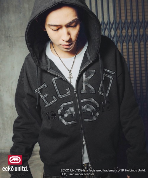 ecko unltd.(エコーアンリミテッド)の「ECKO UNLTD./別注ダブルジップラインストーンZIPパーカー(パーカー・メンズ・ブラック/アッシュ・S/M/L/XL)」の10枚目の写真
