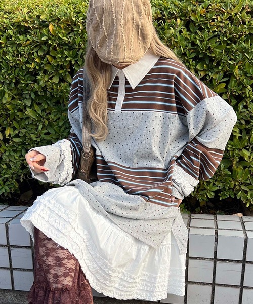 WC(ダブル シー)の「パッチワークラガーシャツ(シャツ/ブラウス・レディース・ブラウン/ピンク・FREE)」の1枚目の写真