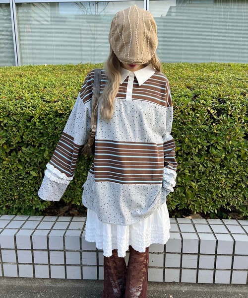 WC(ダブル シー)の「パッチワークラガーシャツ(シャツ/ブラウス・レディース・ブラウン/ピンク・FREE)」の9枚目の写真