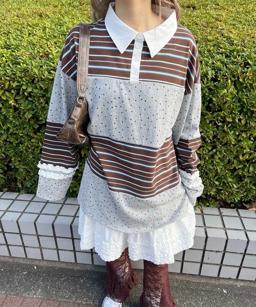 WC(ダブル シー)の「パッチワークラガーシャツ(シャツ/ブラウス・レディース・ブラウン/ピンク・FREE)」の4枚目の写真