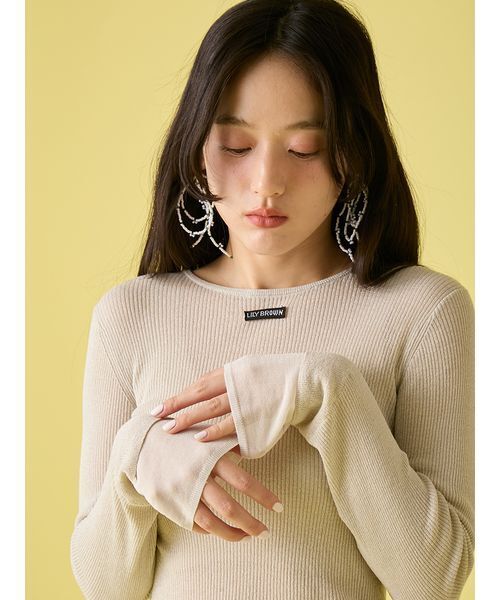 LILY BROWN(リリーブラウン)の「シアーレイヤードラメリブトップ(ニット/セーター・レディース・ベージュ/ピンク/グレー/その他・F)」の9枚目の写真