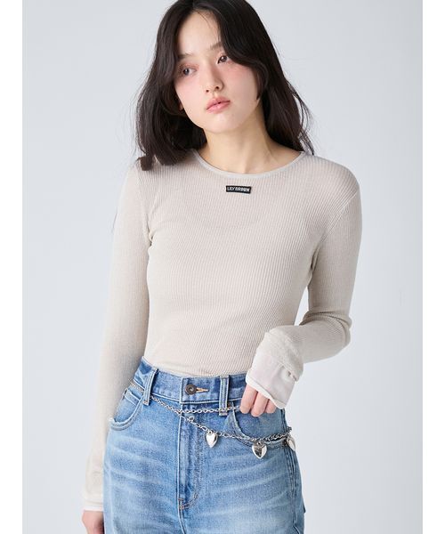 LILY BROWN(リリーブラウン)の「シアーレイヤードラメリブトップ(ニット/セーター・レディース・ベージュ/ピンク/グレー/その他・F)」の12枚目の写真