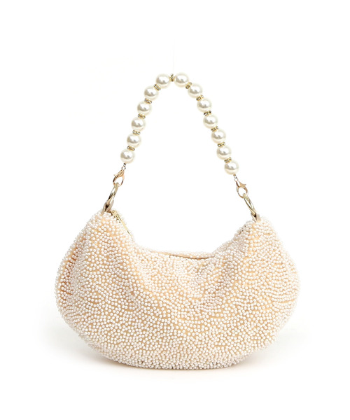 cache cache（カシュ カシュ）の「カシュカシュ cachecache / パール調ビーズワンハンドルバッグ（クラッチバッグ・レディース・ホワイト/ライトベージュ・FREE）」の6枚目の写真