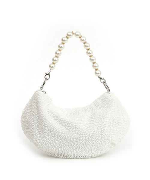 cache cache（カシュ カシュ）の「カシュカシュ cachecache / パール調ビーズワンハンドルバッグ（クラッチバッグ・レディース・ホワイト/ライトベージュ・FREE）」の3枚目の写真
