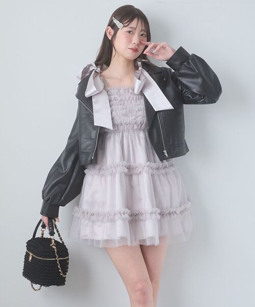 MAJESTIC LEGON（マジェスティックレゴン）の「Ladyショートライダース（ブルゾン・レディース・ブラック/アイボリー/ベージュ・MEDIUM/SMALL）」の2枚目の写真