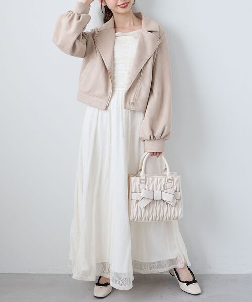 MAJESTIC LEGON（マジェスティックレゴン）の「Ladyショートライダース（ブルゾン・レディース・ブラック/アイボリー/ベージュ・MEDIUM/SMALL）」の18枚目の写真