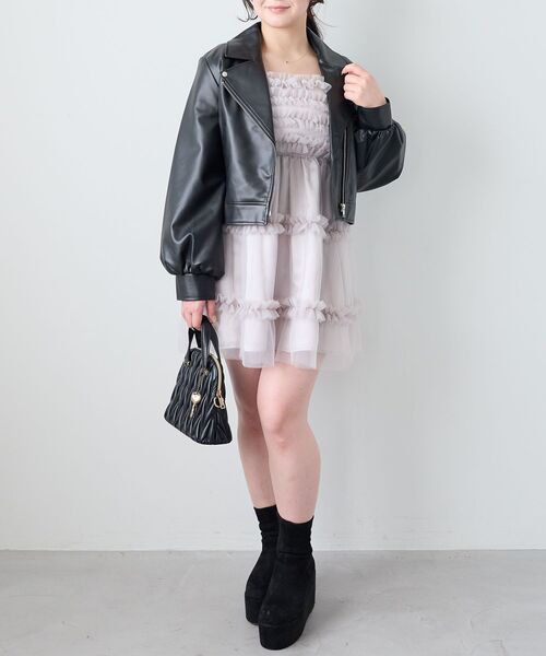 MAJESTIC LEGON(マジェスティックレゴン)の「Ladyショートライダース(ブルゾン・レディース・ブラック/アイボリー/ベージュ・MEDIUM/SMALL)」の18枚目の写真