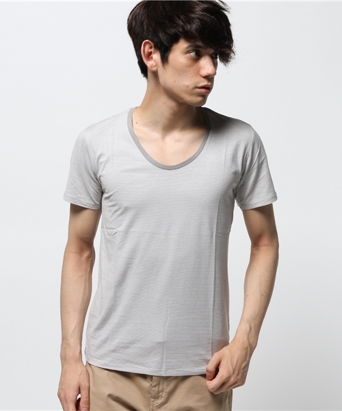 NANO universe（ナノユニバース）の「:デオ加工ボーダーUネック S/S（Tシャツ/カットソー・メンズ・ホワイト/レッド/サックスブルー/ブラック/ネイビー・X-LARGE/SMALL/LARGE/MEDIUM）」の2枚目の写真