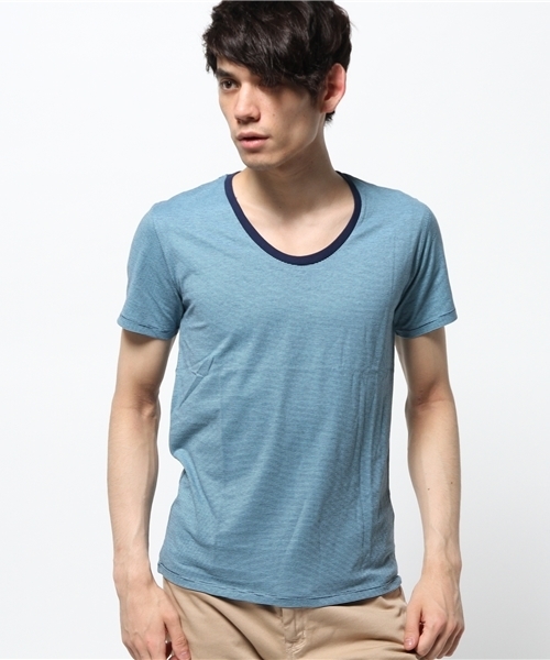 NANO universe（ナノユニバース）の「:デオ加工ボーダーUネック S/S（Tシャツ/カットソー・メンズ・ホワイト/レッド/サックスブルー/ブラック/ネイビー・X-LARGE/SMALL/LARGE/MEDIUM）」の5枚目の写真