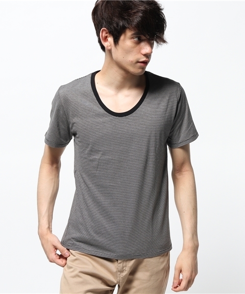 NANO universe（ナノユニバース）の「:デオ加工ボーダーUネック S/S（Tシャツ/カットソー・メンズ・ホワイト/レッド/サックスブルー/ブラック/ネイビー・X-LARGE/SMALL/LARGE/MEDIUM）」の3枚目の写真