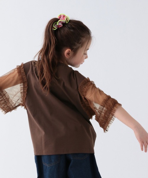 BAYFLOW（ベイフロー）の「[一枚でオシャレに決まる♪]チュールスリーブT(KIDS)（Tシャツ/カットソー・キッズ・ブラウン/ホワイト/チャコール・110cm/150cm/140cm/130cm/120cm）」の3枚目の写真