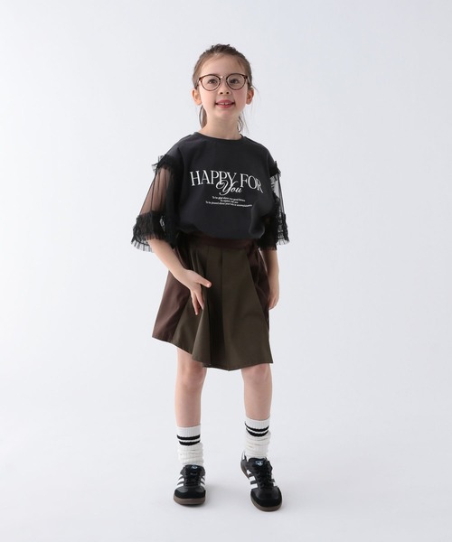 BAYFLOW（ベイフロー）の「[一枚でオシャレに決まる♪]チュールスリーブT(KIDS)（Tシャツ/カットソー・キッズ・ブラウン/ホワイト/チャコール・110cm/150cm/140cm/130cm/120cm）」の4枚目の写真