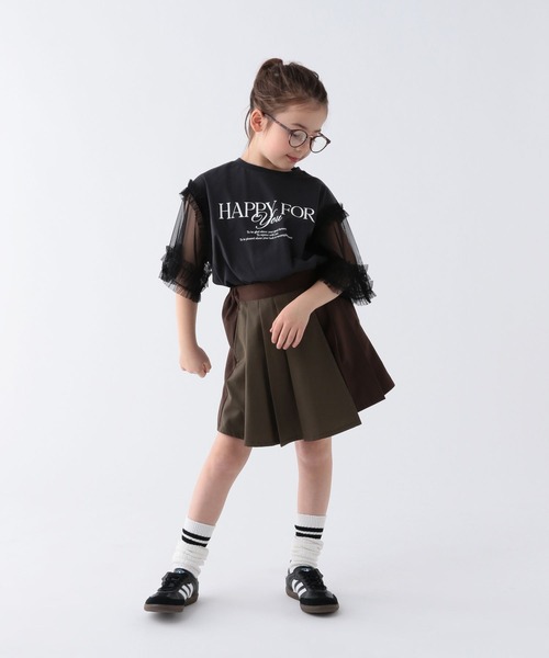 BAYFLOW（ベイフロー）の「[一枚でオシャレに決まる♪]チュールスリーブT(KIDS)（Tシャツ/カットソー・キッズ・ブラウン/ホワイト/チャコール・110cm/150cm/140cm/130cm/120cm）」の5枚目の写真