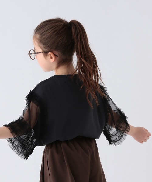 BAYFLOW（ベイフロー）の「[一枚でオシャレに決まる♪]チュールスリーブT(KIDS)（Tシャツ/カットソー・キッズ・ブラウン/ホワイト/チャコール・110cm/150cm/140cm/130cm/120cm）」の7枚目の写真