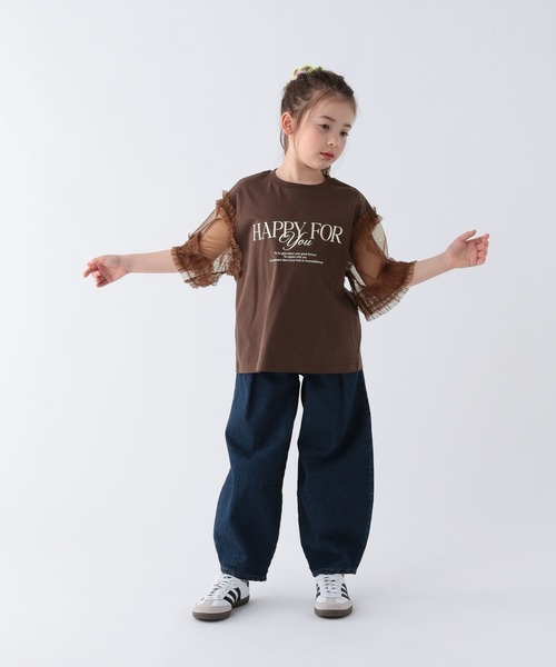 BAYFLOW（ベイフロー）の「[一枚でオシャレに決まる♪]チュールスリーブT(KIDS)（Tシャツ/カットソー・キッズ・ブラウン/ホワイト/チャコール・110cm/150cm/140cm/130cm/120cm）」の9枚目の写真
