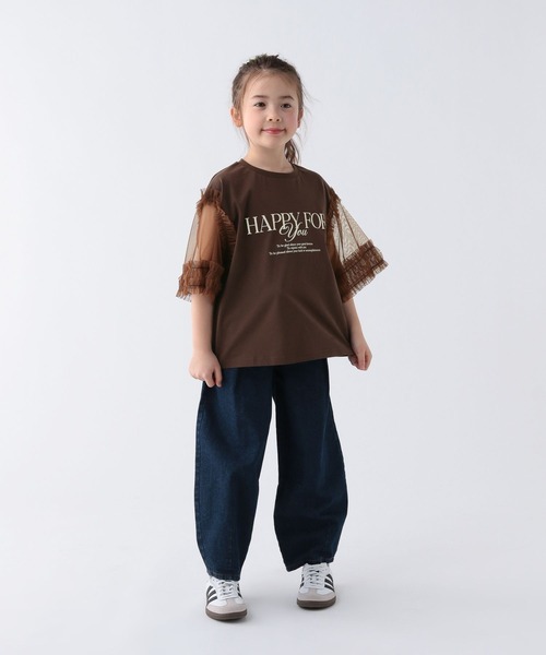 BAYFLOW（ベイフロー）の「[一枚でオシャレに決まる♪]チュールスリーブT(KIDS)（Tシャツ/カットソー・キッズ・ブラウン/ホワイト/チャコール・110cm/150cm/140cm/130cm/120cm）」の11枚目の写真